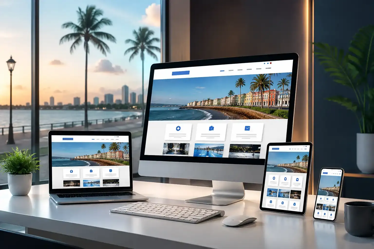 Criação de site em São Luís exibido em desktop, tablet e celular